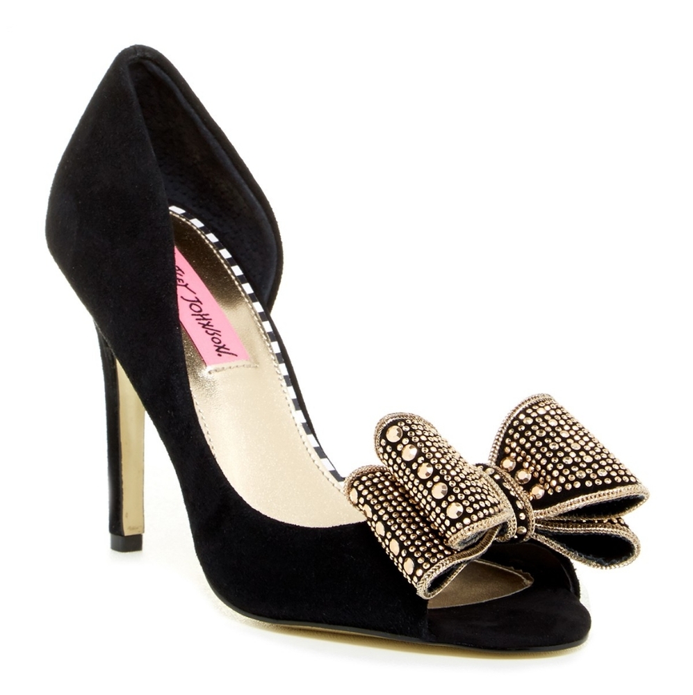 BETSEY JOHNSON Glendah peep-toe black jeweled heel